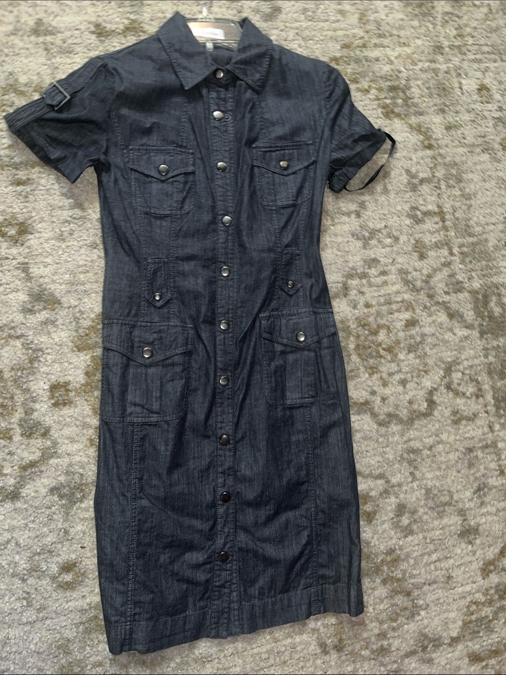 Dark Denim Short-Sleeve Midi Shirt Dress